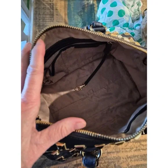 Michael Kors Grayson Navy Saffiano Leather Studded Satchel Bag and Wallet Set - Picture 9 of 10